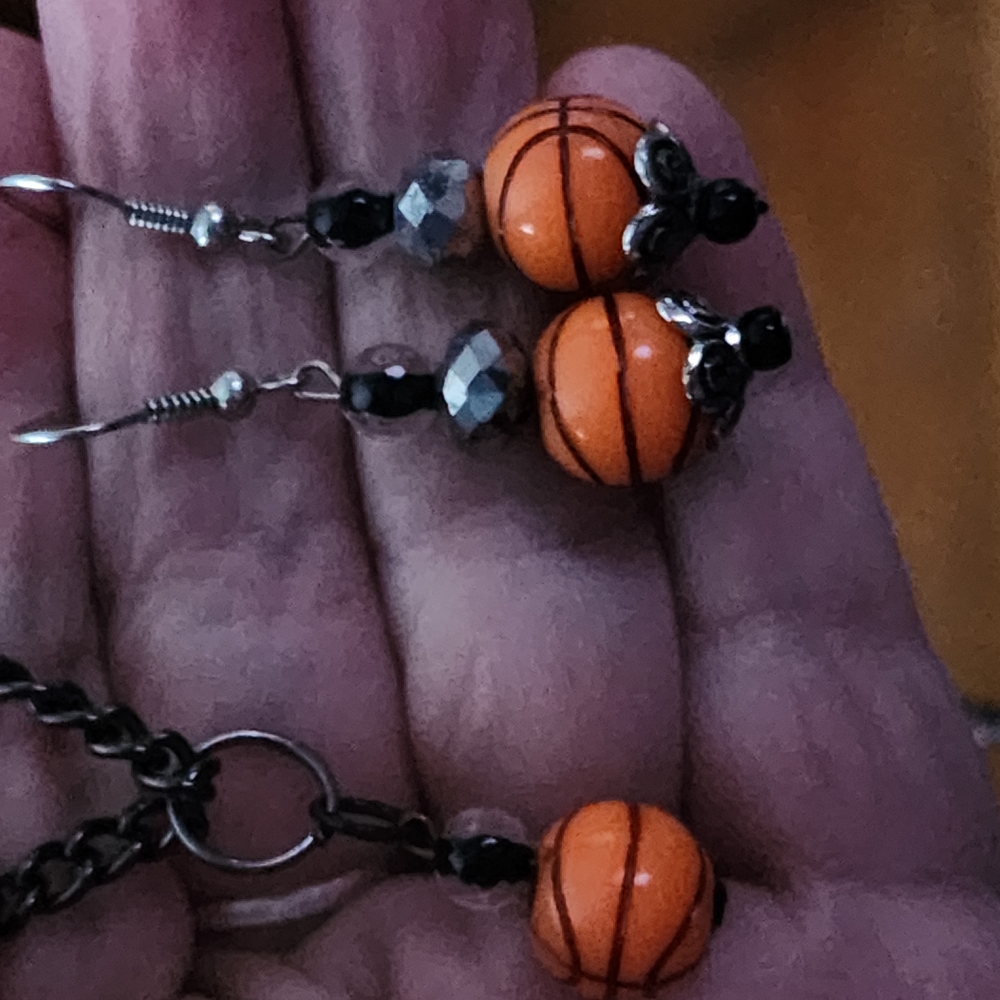 Basketball Themed Earrings and Necklace Set
